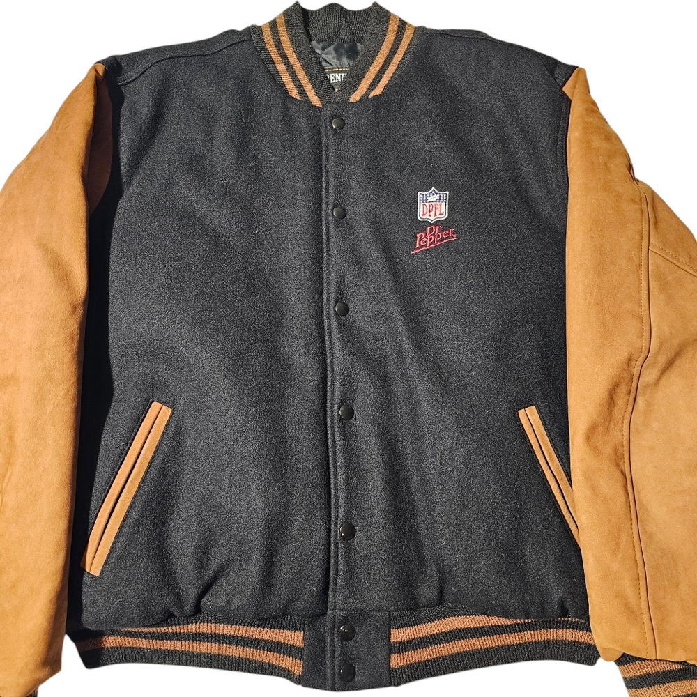 Rennoc Classic Dr. Pepper NFL Wool / Suede Bomber Jacket Mens XL Quilted Liner - Picture 3 of 14